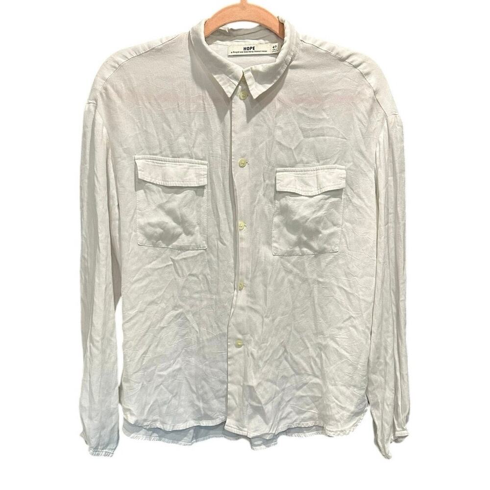 HOPE  STHLM White Gauzy Classic Coastal Basic Button Down Shirt Small - Picture 2 of 10